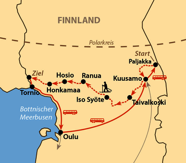Karte: Rajalta Rajalle Hiihto - die Finnland-Durchquerung