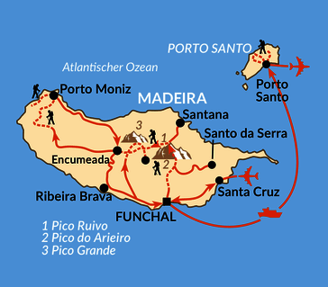 Karte: Inseldurchquerung Madeira und Anschluss auf Porto Santo