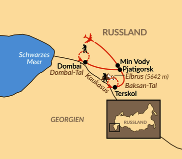 Karte: Bergparadies Kaukasus - Wandern im Dombai und am Elbrus  