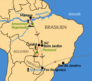 Karte: Naturparadiese Amazonas, Pantanal und Iguaçu-Wasserfälle