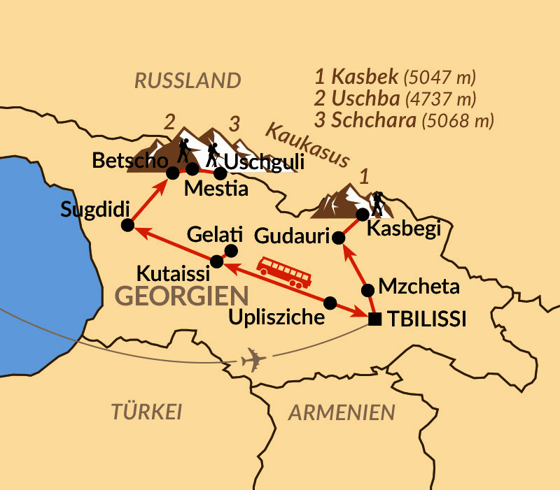 Karte: Wandern im Großen Kaukasus