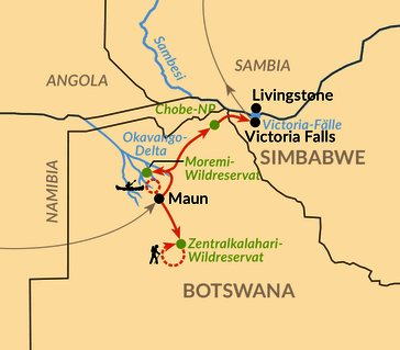 Karte: Auf Spurensuche in Botswana