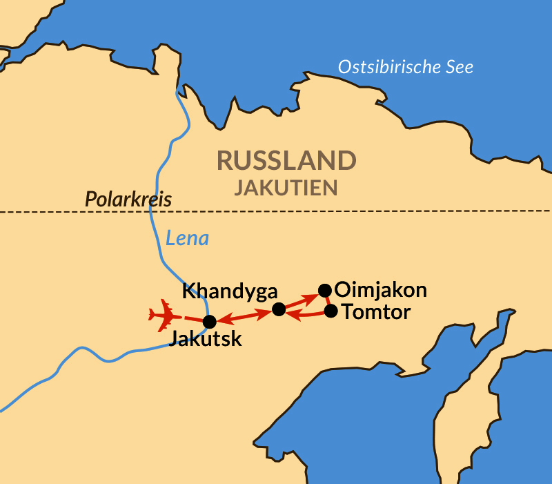 Karte: Jakutien – Zum kältesten bewohnten Ort der Welt: Oimjakon!