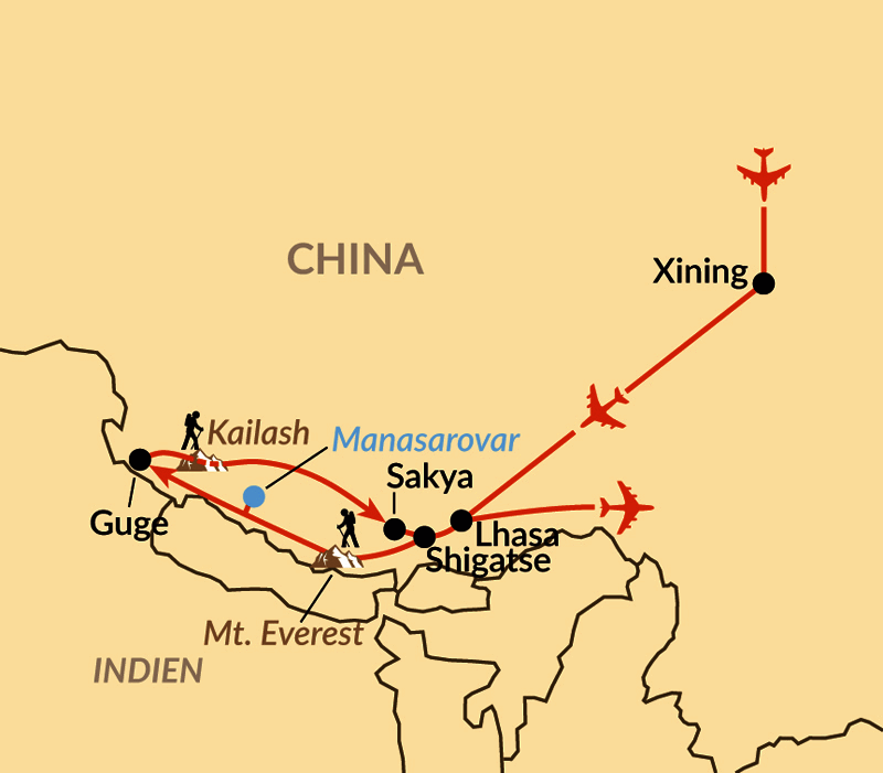Karte: Übers Dach der Welt bis zum heiligen Berg Kailash