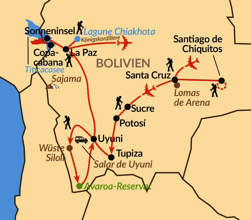 Karte: Höhepunkte Boliviens