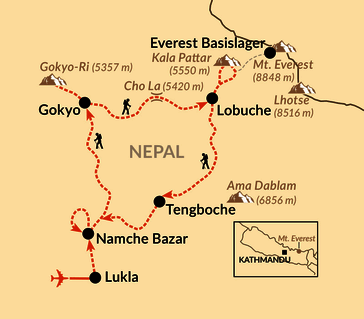 Karte: Durchs Gokyo-Tal zum Everest-Basecamp