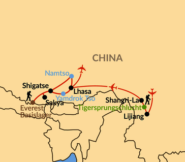 Karte: Tibet von Shangri-La bis zum Everest