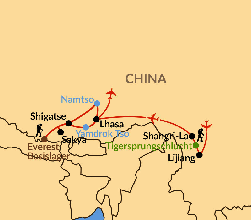 Karte: Tibet von Shangri-La bis zum Everest