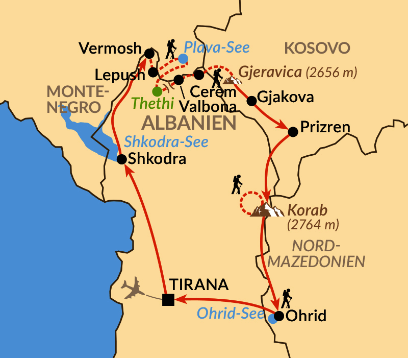 Karte: Die Gipfel des Balkan – auf Traumpfaden der südlichen Via Dinarica