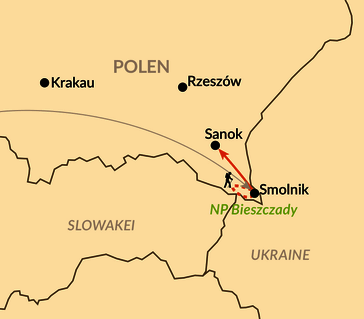 Karte: Winter-Wanderungen im Dreiländereck der polnischen Waldkarpaten 