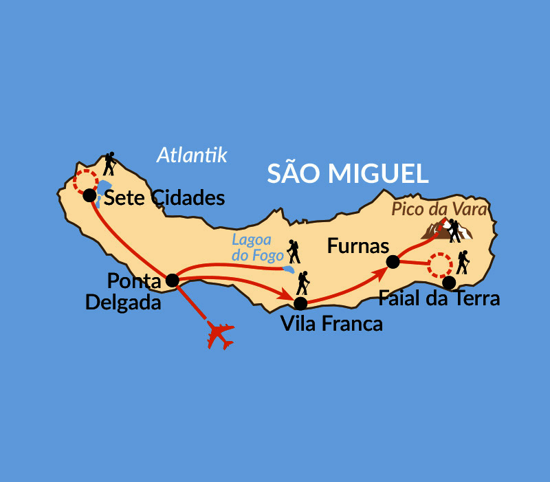Karte: São Miguel – Kraterseen, heiße Quellen und Vulkane