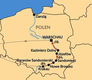 Karte: Radtour südliche Weichsel - von Krakau bis Warschau