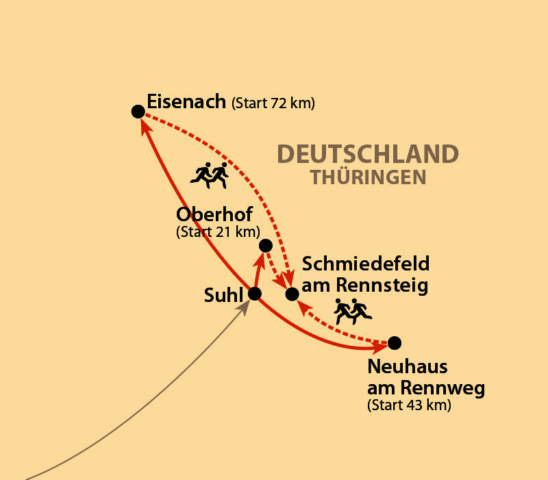 Karte: GutsMuths-Rennsteiglauf