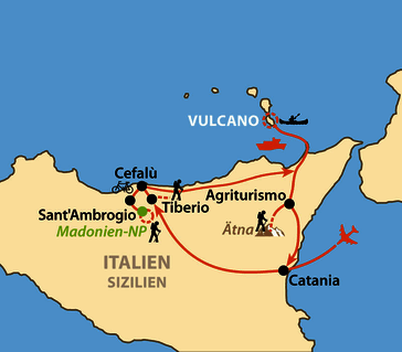 Karte: Sizilien aktiv – von Ätna bis Vulcano