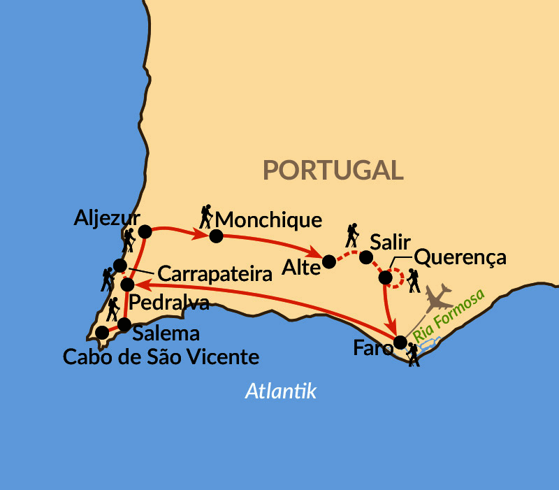 Karte: Die Algarve - Wandern und Genießen am Südwestzipfel Europas