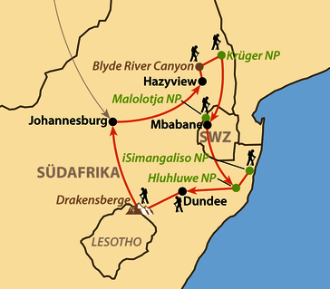 Karte: Zu Fuß durch Südafrikas bergigen Osten