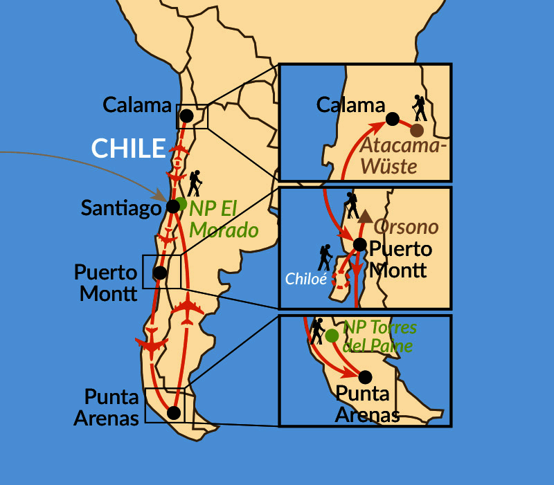 Karte: Im Land der Extreme - von der Atacama-Wüste nach Patagonien