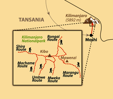 Karte: Auf zum Kilimanjaro-Marathon, auch mit Besteigung des höchsten Berges Afrikas