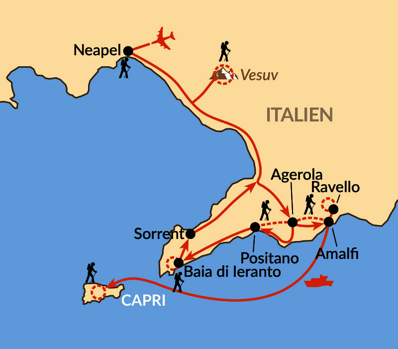 Karte: Süditalien - von der Amalfiküste zum Vesuv