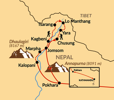 Karte: Sommerreise: Durch das Kali Gandaki Tal in das mystische, ehemalige Königreich Mustang 