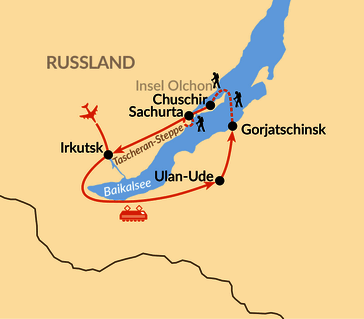 Karte: Baikal – Eis-Expedition vom Ost- zum Westufer