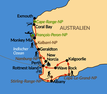 Karte: Wildes Westaustralien – aktiv zwischen Korallenküste und Baumriesen
