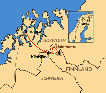 Karte: Mit Ski auf das Dach von Finnland