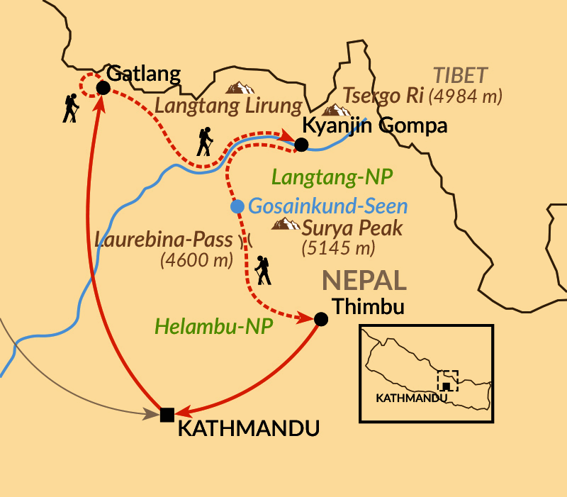 Karte: Langtang Himal und Helambu mit Tamang Heritage Trail