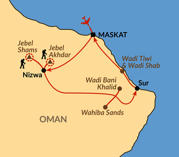 Karte: Durch das Hajar-Gebirge, Wüste und Wadis