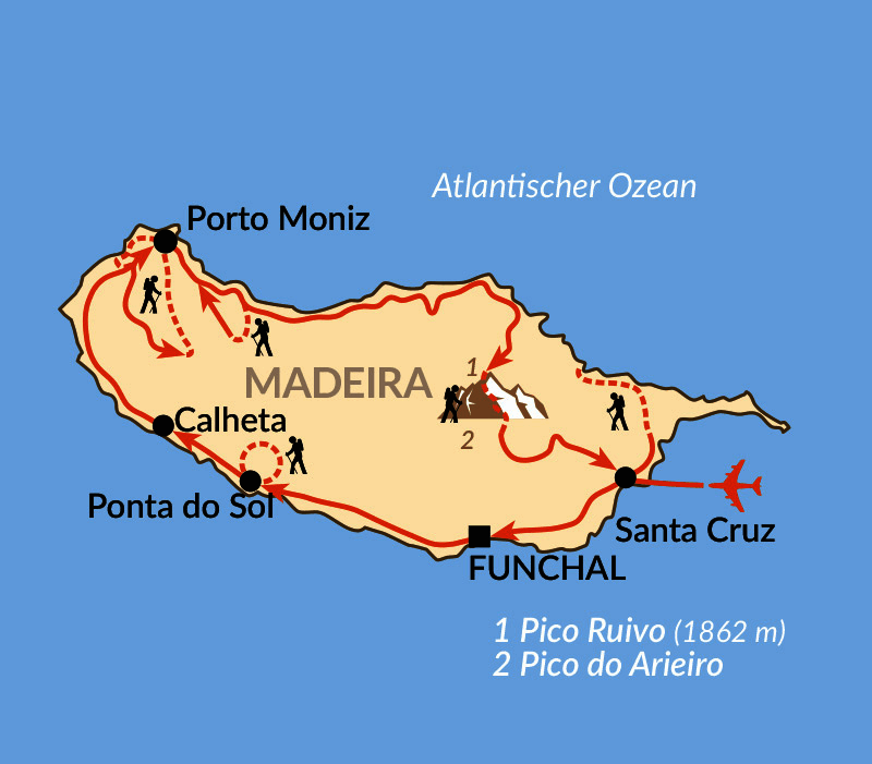 Karte: Verlängerungsmöglichkeiten auf Madeira