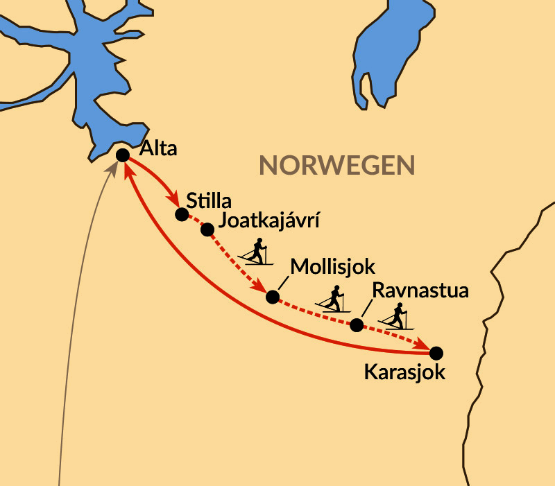 Karte: Fjellskitour auf der Finnmarksvidda