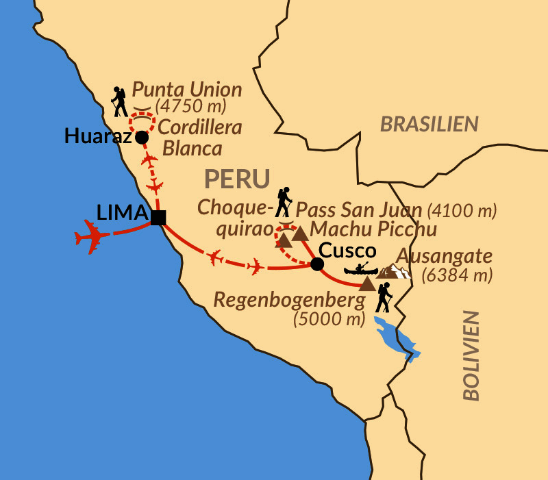 Karte: Auf verborgenen Inkapfaden über Choquequirao bis Machu Picchu