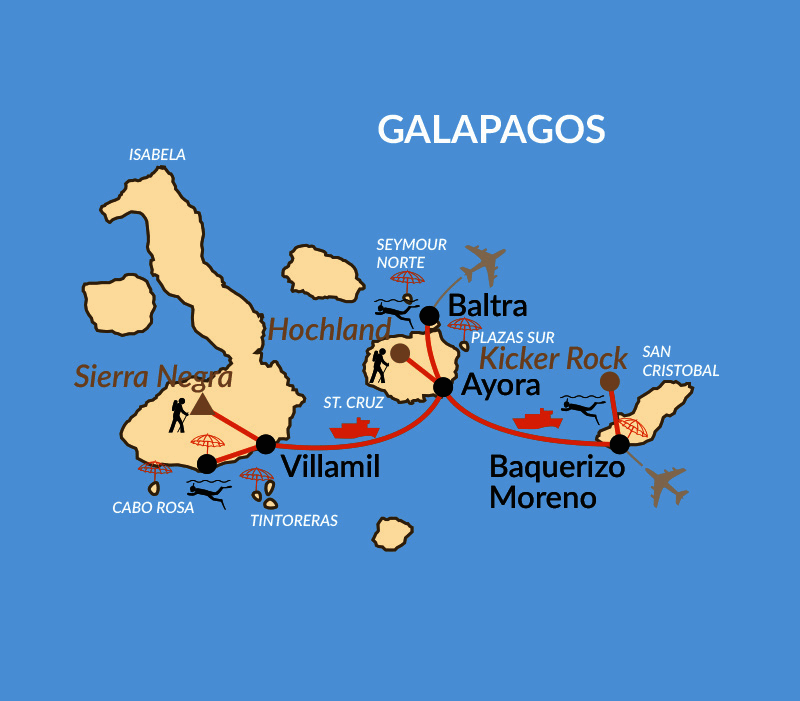 Karte: Verlängerungsbaustein: Höhepunkte Galapagos