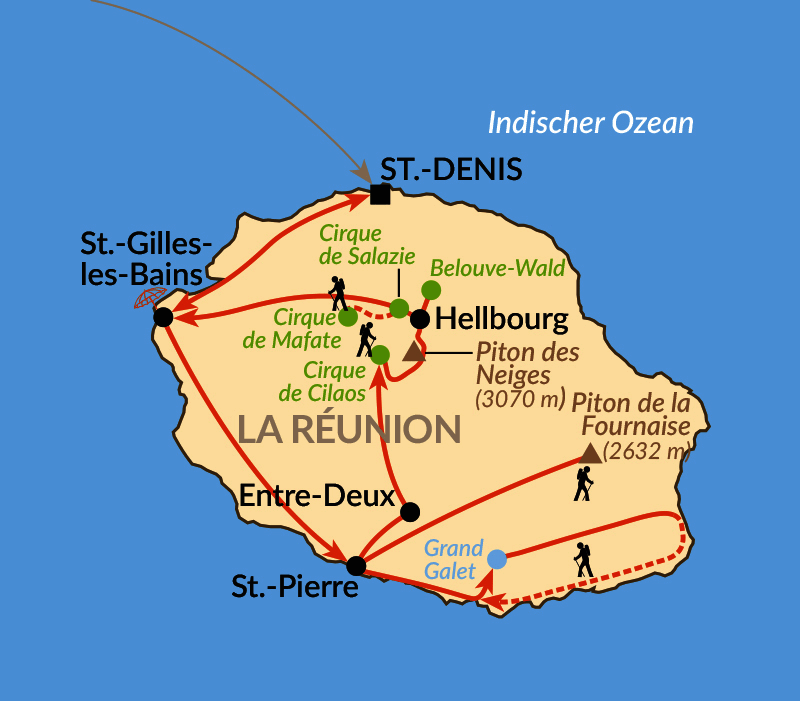 Karte: Wandern mit Komfort auf La Réunion 