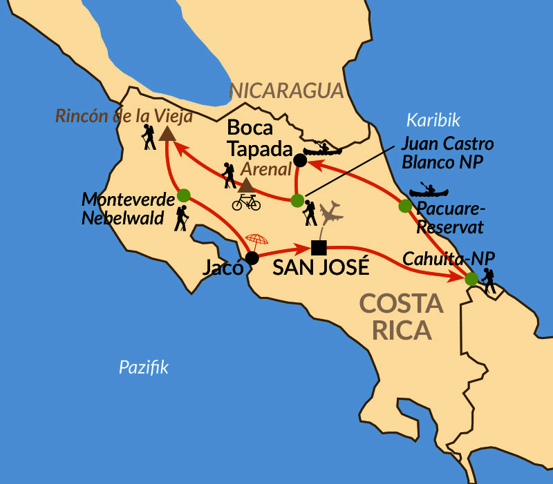 Karte: Costa Ricas Höhepunkte