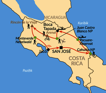 Karte: Costa Ricas Höhepunkte