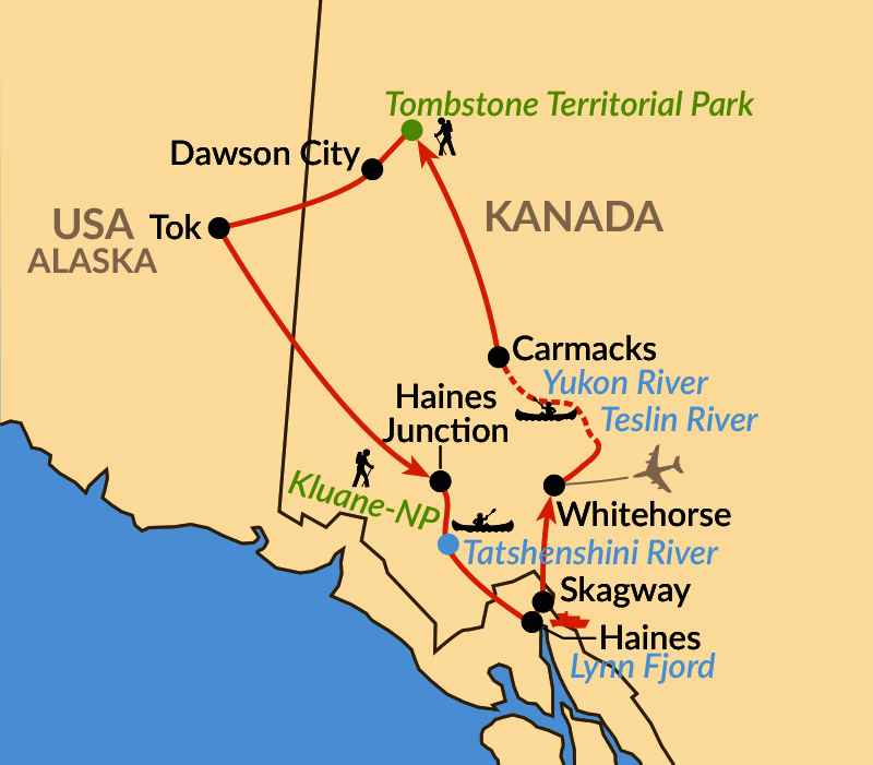 Karte: Outdoorparadies Yukon mit Tombstone Mountains und Kluane-Nationalpark