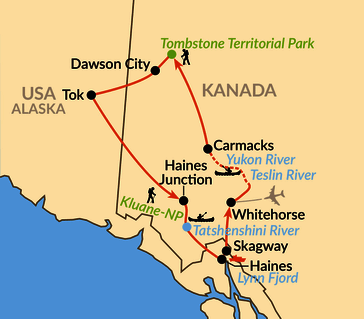 Karte: Outdoorparadies Yukon mit Tombstone Mountains und Kluane-Nationalpark