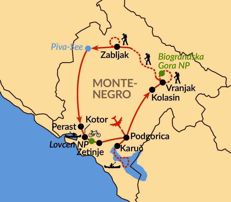 Karte: Multiaktiv in Montenegros Nationalparks