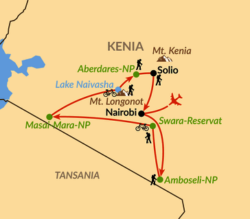 Karte: Aktive Safaris zwischen Mt. Kenya und Kili