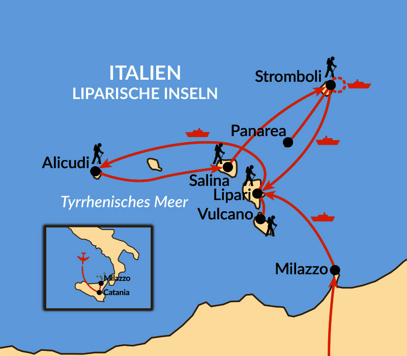 Karte: Liparische Inseln - zwischen Feuer und Wasser