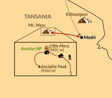 Karte: Mt. Meru-Besteigung mit artenreicher Safari im Naturparadies Arusha-Nationalpark