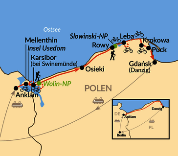 Karte: Entlang der Ostseeküste von Usedom nach Danzig