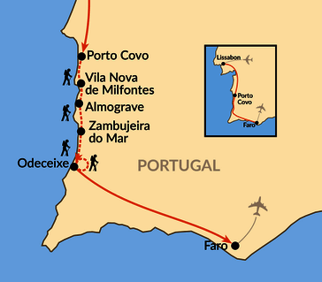 Karte: Zu Fuß an der wilden Atlantikküste – Wandern bis zur Algarve