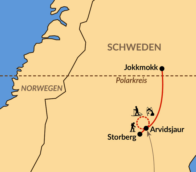 Karte: Aktive Winterwoche in Schwedisch-Lappland