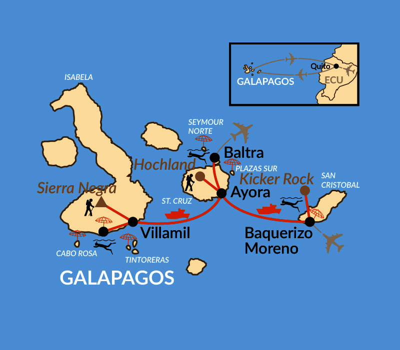 Karte: Aktives Inselhüpfen auf dem Galapagos Archipel