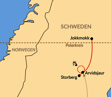 Karte: Huskytour in Schwedisch Lapplands Winterwunderland