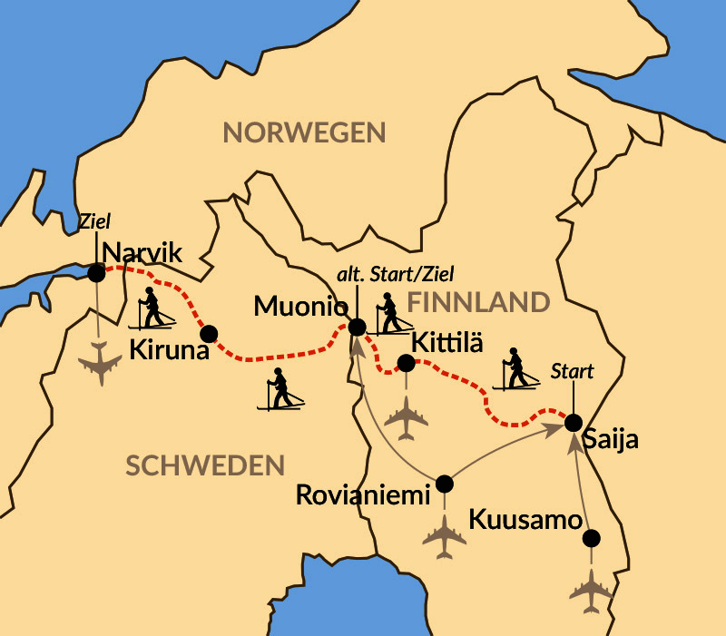 Karte: Cross Nordics Ski Tour