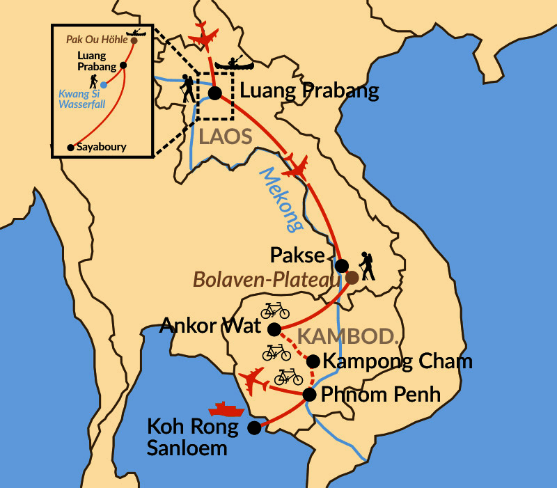 Karte: Zu Fuß und per Rad entlang des Mekongs