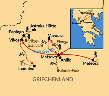 Karte: Epirus aktiv - zwischen Meteora, Aoos-See und Zagori